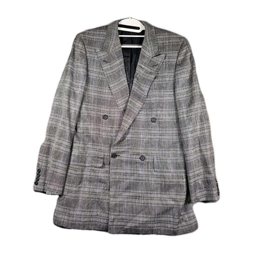 Hickey Freeman Boardroom‎ Sport Coat Mens 39L Double Breasted Silk Wool Plaid